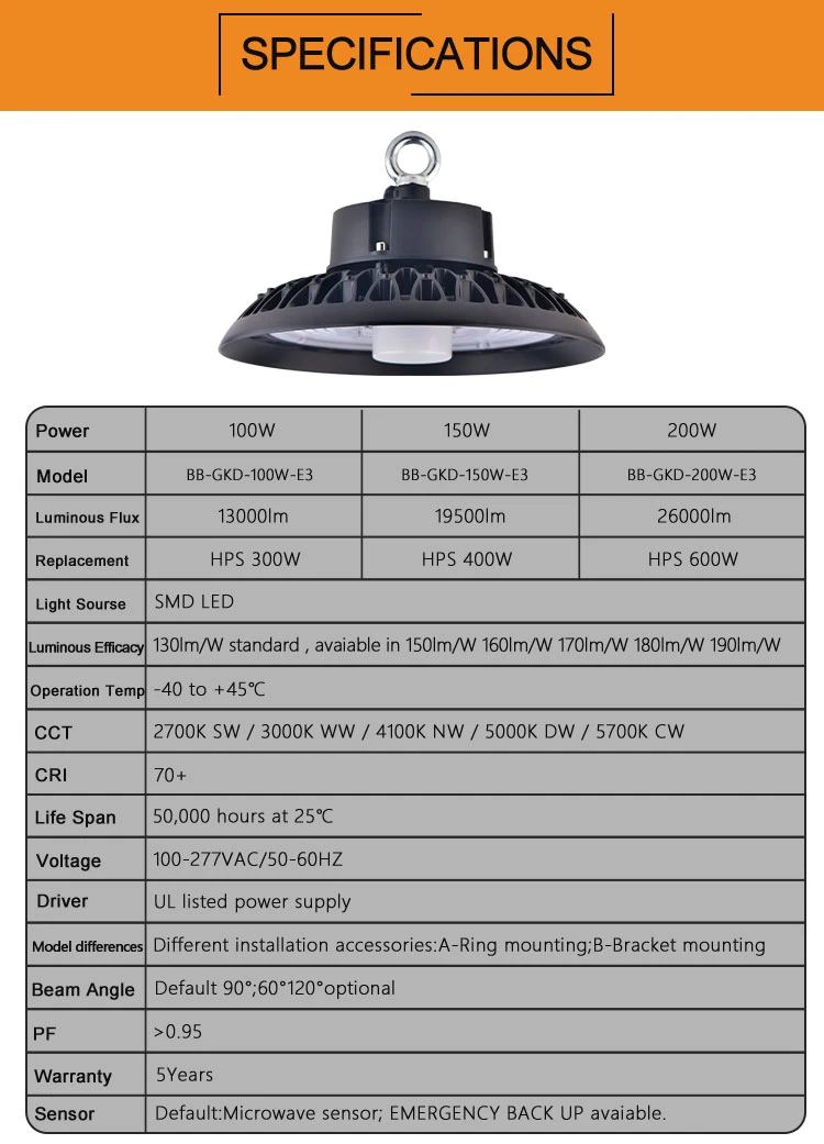 LED Workshop Lights CE RoHS Approved 200W UFO LED High Bay Light